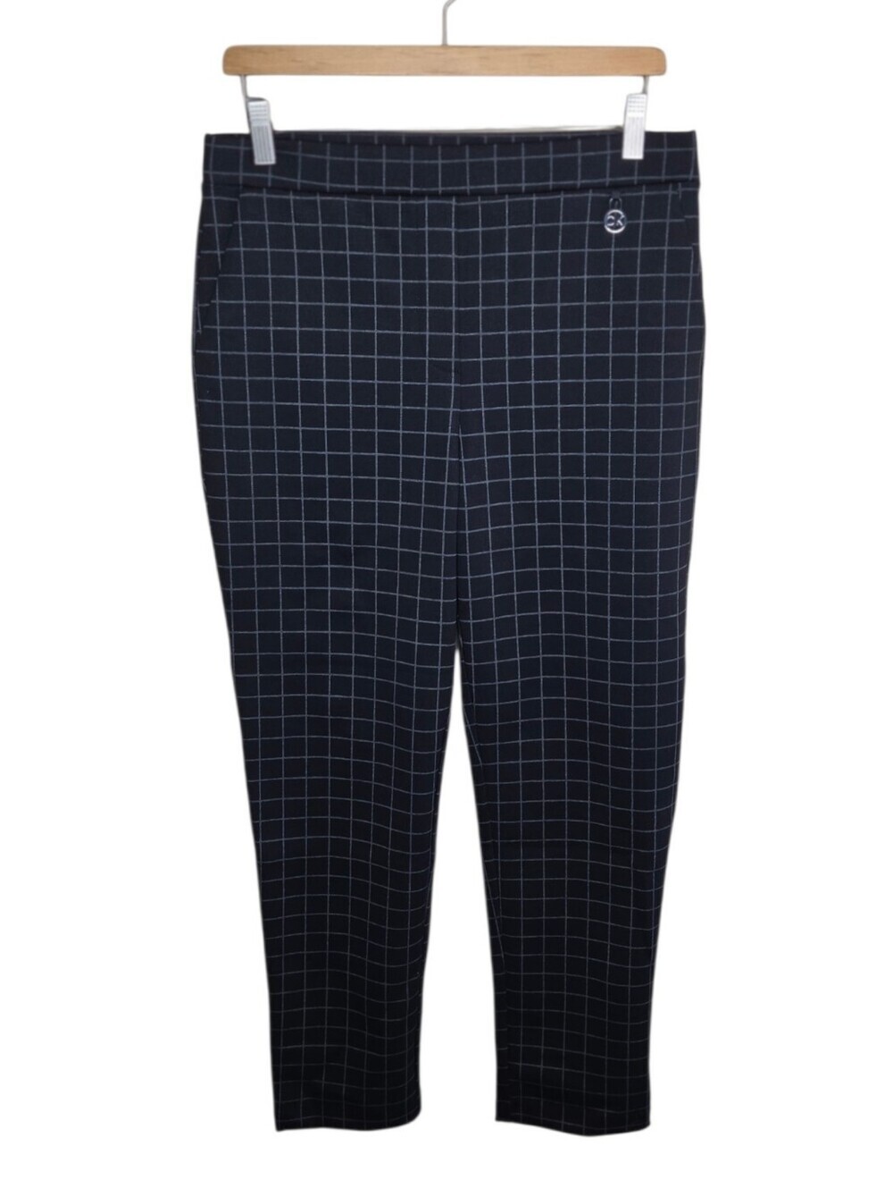Calvin Klein Black White Windowpane Plaid Pull On Waist Pants Size Medium
